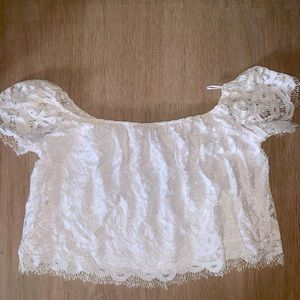Express off-the-shoulder lace shirt